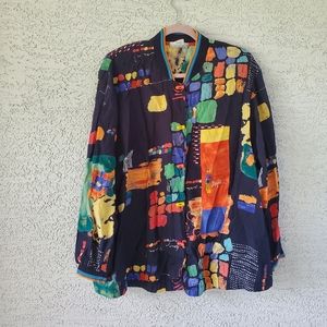 Vintage Nino Wong California Abstract Asian Buttoned Coat.